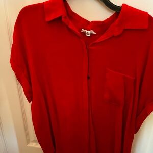 Vibrant Red Button-Up Shirt